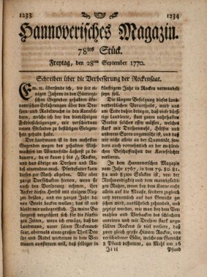 Hannoverisches Magazin (Hannoversche Anzeigen) Freitag 28. September 1770