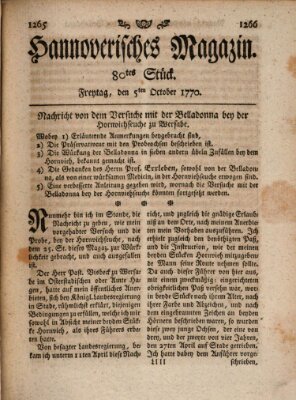 Hannoverisches Magazin (Hannoversche Anzeigen) Freitag 5. Oktober 1770