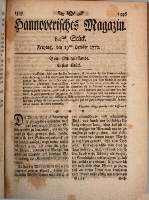 Hannoverisches Magazin (Hannoversche Anzeigen) Freitag 19. Oktober 1770