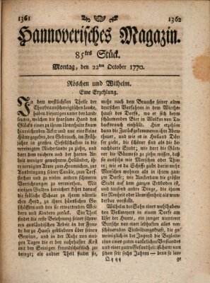 Hannoverisches Magazin (Hannoversche Anzeigen) Montag 22. Oktober 1770