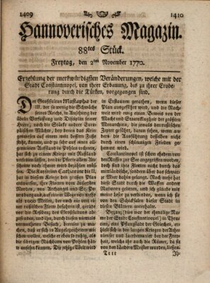 Hannoverisches Magazin (Hannoversche Anzeigen) Freitag 2. November 1770