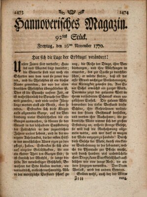 Hannoverisches Magazin (Hannoversche Anzeigen) Freitag 16. November 1770