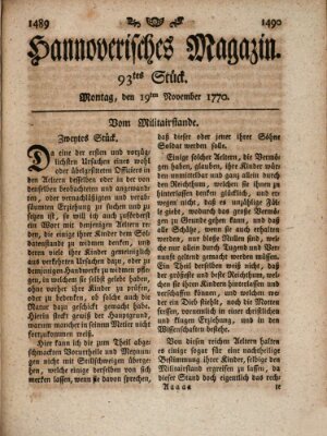 Hannoverisches Magazin (Hannoversche Anzeigen) Montag 19. November 1770