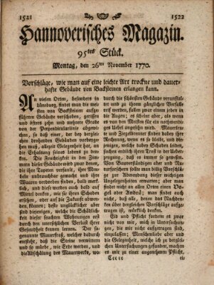 Hannoverisches Magazin (Hannoversche Anzeigen) Montag 26. November 1770