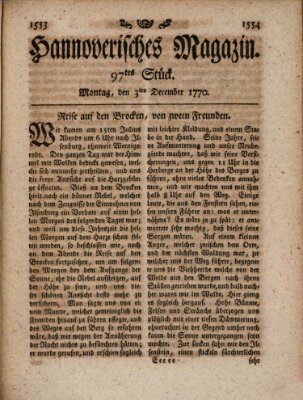 Hannoverisches Magazin (Hannoversche Anzeigen) Montag 3. Dezember 1770