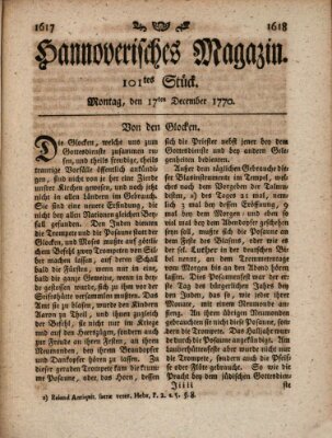 Hannoverisches Magazin (Hannoversche Anzeigen) Montag 17. Dezember 1770