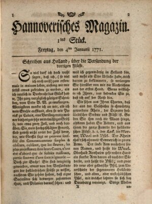 Hannoverisches Magazin (Hannoversche Anzeigen) Freitag 4. Januar 1771