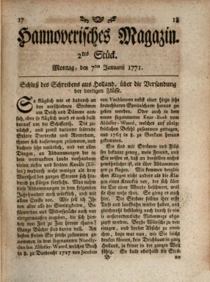 Hannoverisches Magazin (Hannoversche Anzeigen) Montag 7. Januar 1771