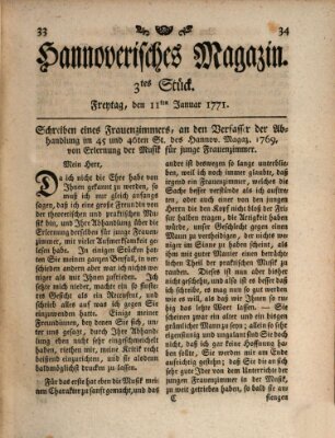 Hannoverisches Magazin (Hannoversche Anzeigen) Freitag 11. Januar 1771