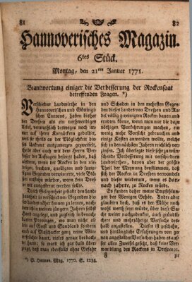 Hannoverisches Magazin (Hannoversche Anzeigen) Montag 21. Januar 1771