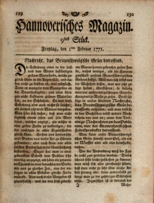 Hannoverisches Magazin (Hannoversche Anzeigen) Freitag 1. Februar 1771