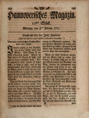 Hannoverisches Magazin (Hannoversche Anzeigen) Montag 4. Februar 1771