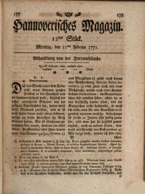 Hannoverisches Magazin (Hannoversche Anzeigen) Montag 11. Februar 1771