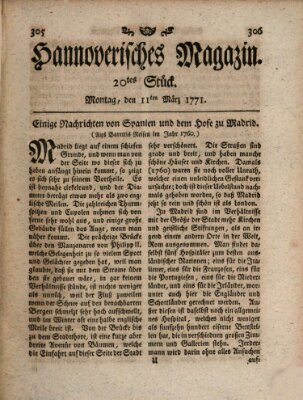 Hannoverisches Magazin (Hannoversche Anzeigen) Montag 11. März 1771