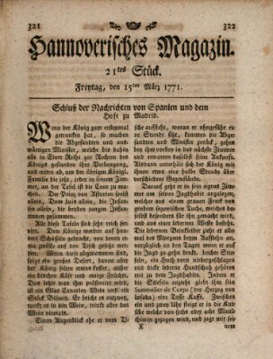 Hannoverisches Magazin (Hannoversche Anzeigen) Freitag 15. März 1771