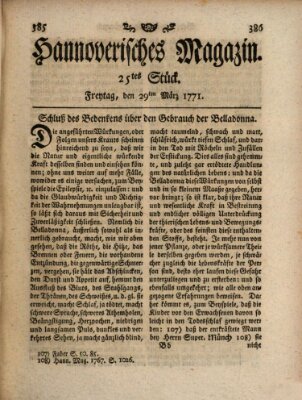 Hannoverisches Magazin (Hannoversche Anzeigen) Freitag 29. März 1771