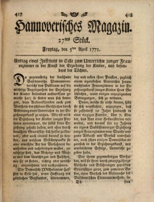 Hannoverisches Magazin (Hannoversche Anzeigen) Freitag 5. April 1771