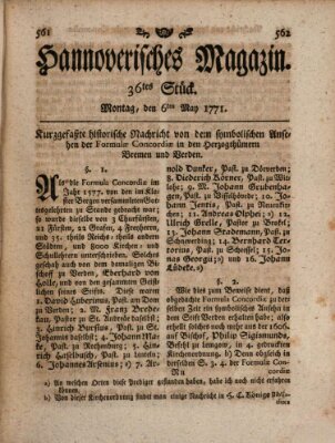 Hannoverisches Magazin (Hannoversche Anzeigen) Montag 6. Mai 1771