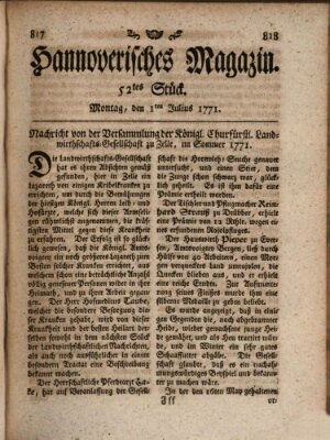 Hannoverisches Magazin (Hannoversche Anzeigen) Montag 1. Juli 1771