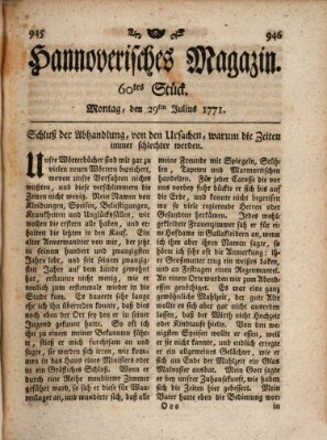 Hannoverisches Magazin (Hannoversche Anzeigen) Montag 29. Juli 1771