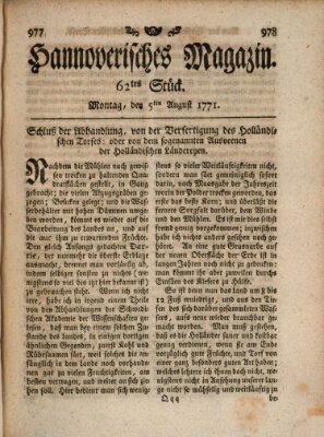 Hannoverisches Magazin (Hannoversche Anzeigen) Montag 5. August 1771