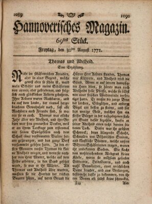 Hannoverisches Magazin (Hannoversche Anzeigen) Freitag 30. August 1771