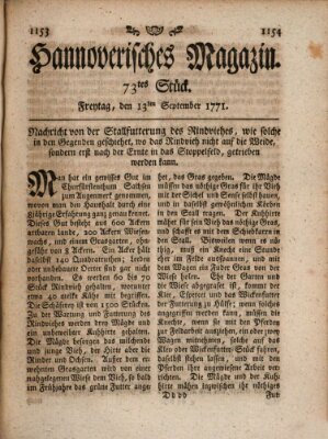 Hannoverisches Magazin (Hannoversche Anzeigen) Freitag 13. September 1771