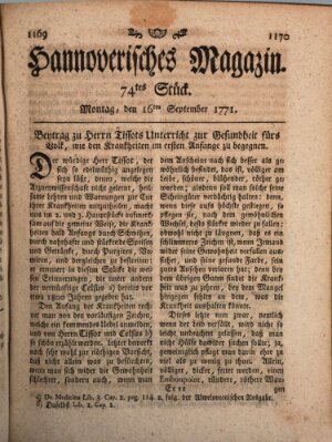 Hannoverisches Magazin (Hannoversche Anzeigen) Montag 16. September 1771