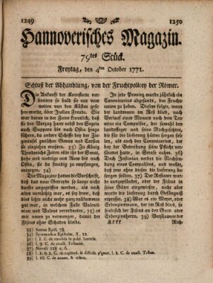 Hannoverisches Magazin (Hannoversche Anzeigen) Freitag 4. Oktober 1771