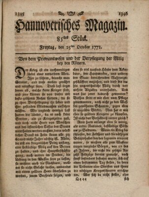 Hannoverisches Magazin (Hannoversche Anzeigen) Freitag 25. Oktober 1771