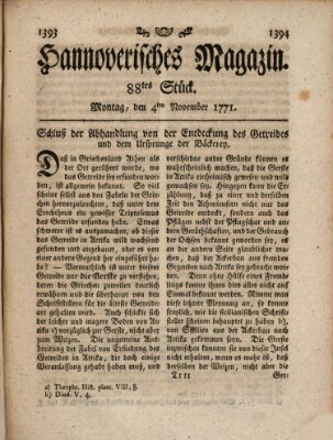 Hannoverisches Magazin (Hannoversche Anzeigen) Montag 4. November 1771