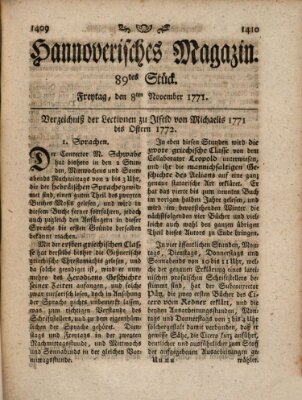 Hannoverisches Magazin (Hannoversche Anzeigen) Freitag 8. November 1771