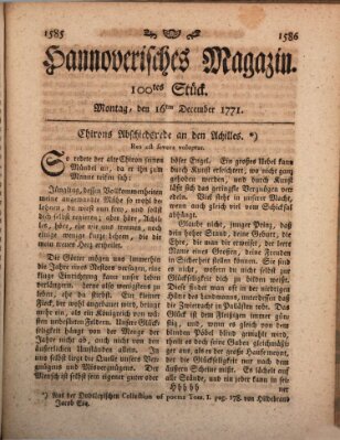 Hannoverisches Magazin (Hannoversche Anzeigen) Montag 16. Dezember 1771