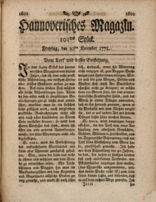 Hannoverisches Magazin (Hannoversche Anzeigen) Freitag 20. Dezember 1771