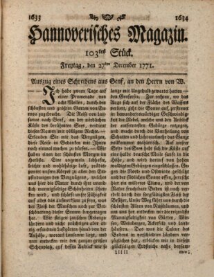 Hannoverisches Magazin (Hannoversche Anzeigen) Freitag 27. Dezember 1771