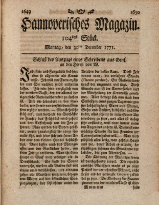 Hannoverisches Magazin (Hannoversche Anzeigen) Montag 30. Dezember 1771