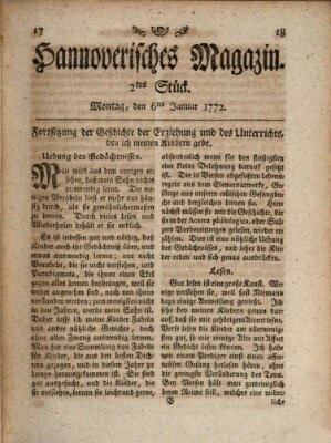 Hannoverisches Magazin (Hannoversche Anzeigen) Montag 6. Januar 1772