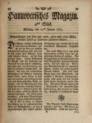 Hannoverisches Magazin (Hannoversche Anzeigen) Montag 13. Januar 1772