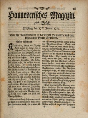 Hannoverisches Magazin (Hannoversche Anzeigen) Freitag 17. Januar 1772