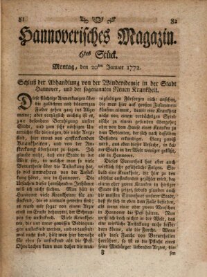 Hannoverisches Magazin (Hannoversche Anzeigen) Montag 20. Januar 1772