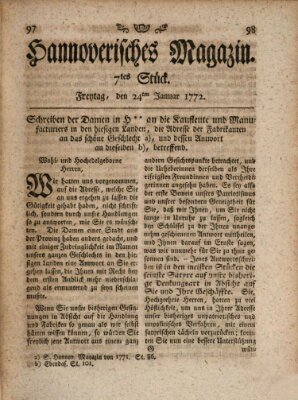 Hannoverisches Magazin (Hannoversche Anzeigen) Freitag 24. Januar 1772