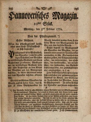 Hannoverisches Magazin (Hannoversche Anzeigen) Montag 3. Februar 1772