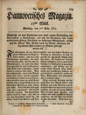 Hannoverisches Magazin (Hannoversche Anzeigen) Montag 2. März 1772