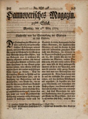 Hannoverisches Magazin (Hannoversche Anzeigen) Montag 9. März 1772