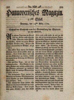 Hannoverisches Magazin (Hannoversche Anzeigen) Freitag 13. März 1772