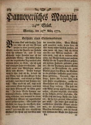 Hannoverisches Magazin (Hannoversche Anzeigen) Montag 23. März 1772