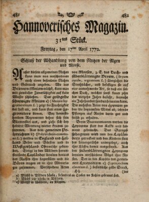 Hannoverisches Magazin (Hannoversche Anzeigen) Freitag 17. April 1772