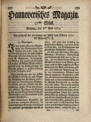 Hannoverisches Magazin (Hannoversche Anzeigen) Freitag 8. Mai 1772