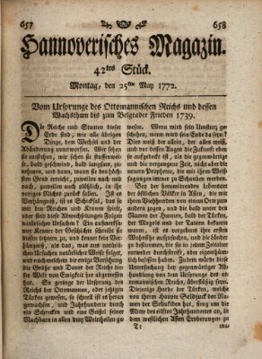 Hannoverisches Magazin (Hannoversche Anzeigen) Montag 25. Mai 1772