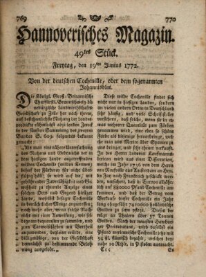 Hannoverisches Magazin (Hannoversche Anzeigen) Freitag 19. Juni 1772